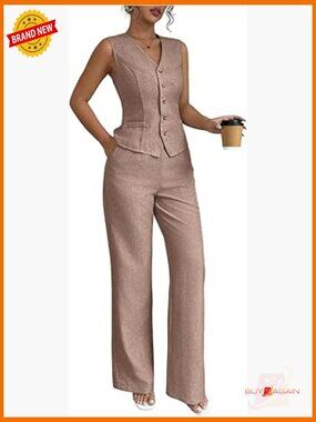 2 Piece Vest Top and Pants Set Office Work Suit S-XL